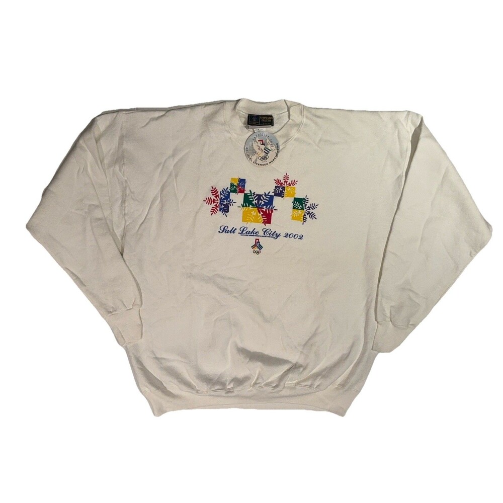 Vintage Salt Lake City Olympics Sweatshirt Mens XL White Winter USA 2002 NWT y2k